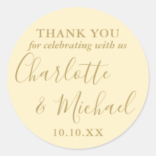 Sticker Rond Favori de mariage remerciement signature jaune Bou