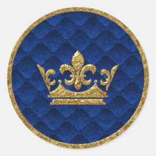Sticker Rond Favori de mariage Royal Blue & Gold Crown Storyboo