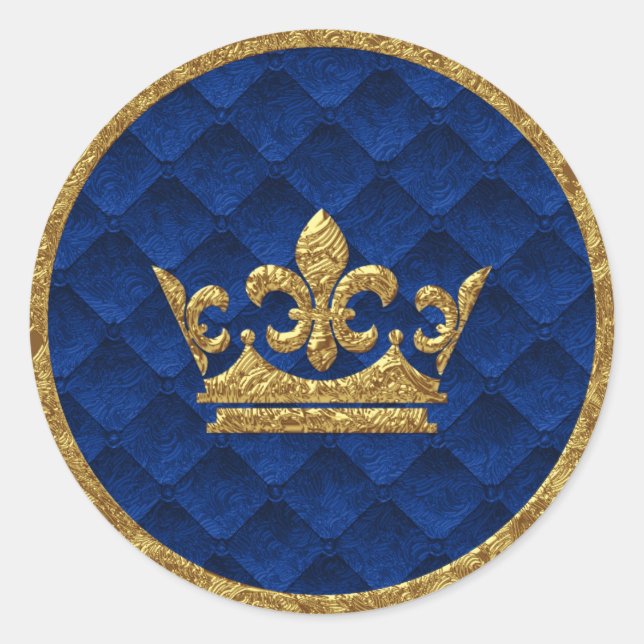 Sticker Rond Favori de mariage Royal Blue & Gold Crown Storyboo (Devant)