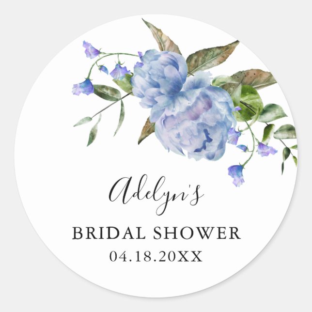 Sticker Rond Favori de mariage rustique bleu floral pour la fêt (Devant)