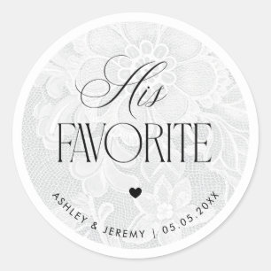 Sticker Rond Favori de mariage vintage blanc dentelle