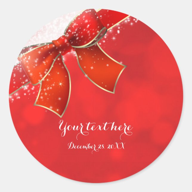 Sticker Rond Favori de Noël Bow & Sparkles Rouge (Devant)