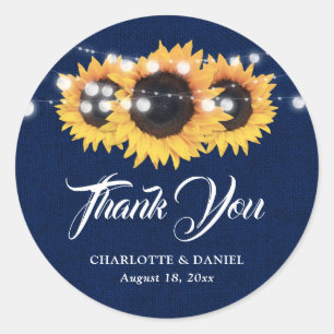 Sticker Rond Favori de remerciement de mariage tournesol toile