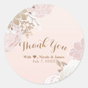 Sticker Rond Favori Élégant Floral Rose et Or Vintage Moderne