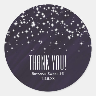 Sticker Rond Favori Élégant Glamour Étoiles Violettes et Scinti