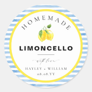 Sticker Rond Favori Limoncello à rayures aquarelle bleue