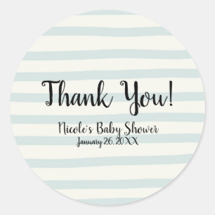 Sticker Rond Favori moderne de Baby Shower chic à rayures aquar
