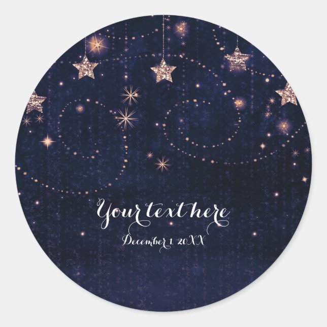 Sticker Rond Favori Nuit Étoilée Céleste Étoiles Violet et Or (Devant)