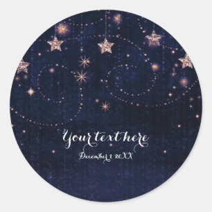Sticker Rond Favori Nuit Étoilée Céleste Étoiles Violet et Or