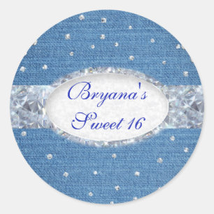 Sticker Rond Favori Paillettes Éparpillées Glam Denim & Diamant