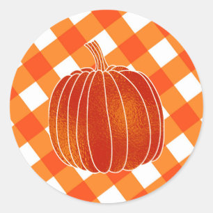 Sticker Rond Favoris à carreaux plaid orange brillant automne c