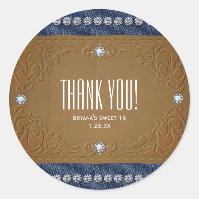 Sticker Rond Favoris de fête d'anniversaire d'étiquette de jean (Devant)