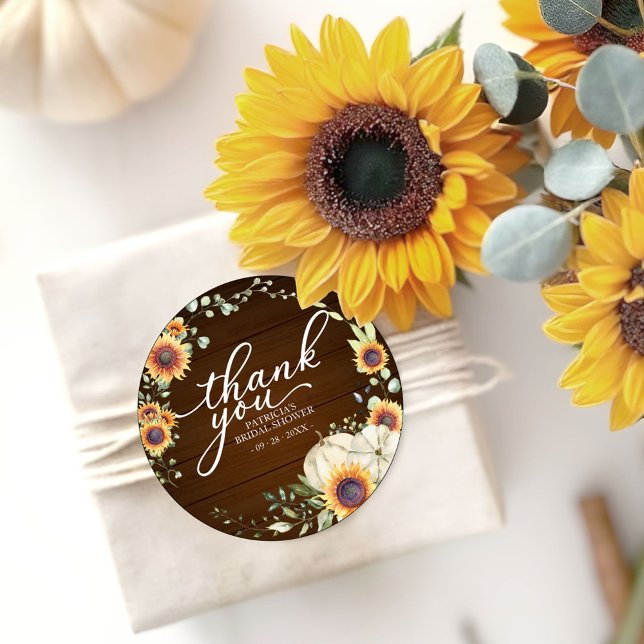 Sticker Rond Favoris de mariage avec tournesols et verdure auto (Créateur téléchargé)
