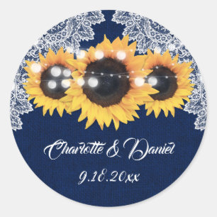 Sticker Rond Favoris de mariage Tournesol en toile de jute et d