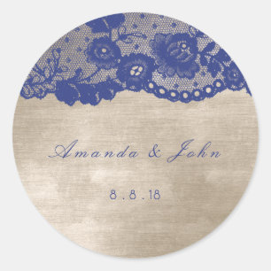 Sticker Rond Favoriser le Merci en dentelle bleu ivoire beige b