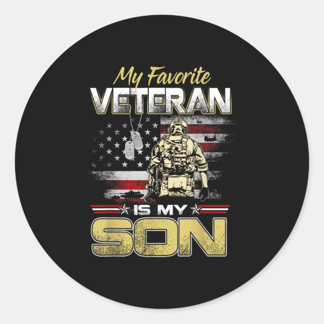 Sticker Rond Favorite veteran is son veterans day patriotic men (Devant)
