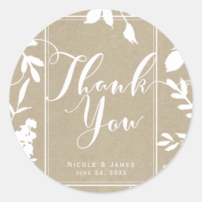 Sticker Rond Favors de mariage rustiques simples aux feuilles b (Devant)