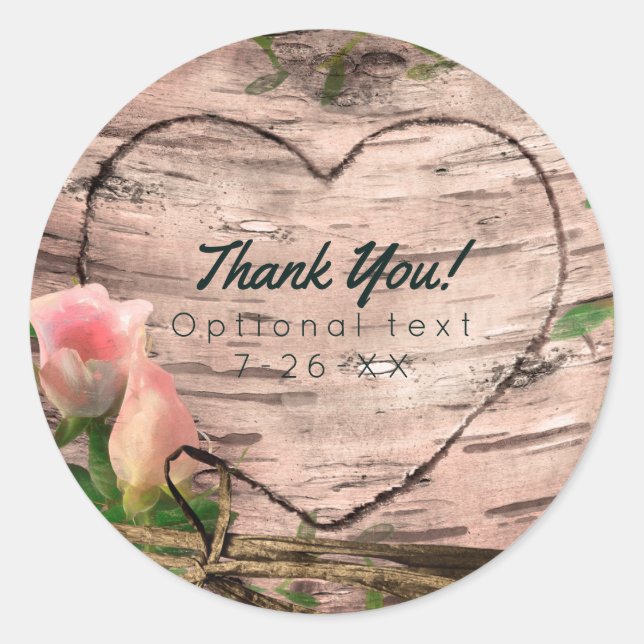Sticker Rond Favors personnalisés en bois de bouleau blanc avec (Devant)