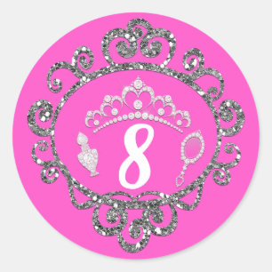 Sticker Rond Favour de fête d'anniversaire de princesse à paill