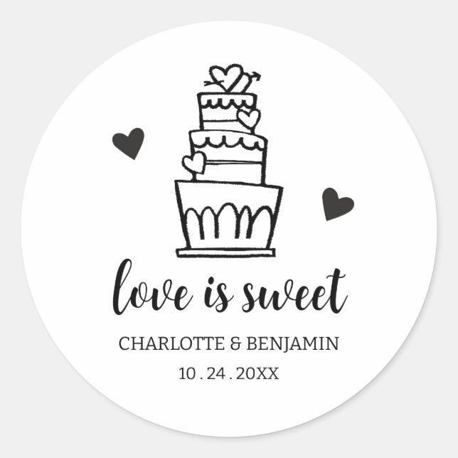 Sticker Rond Favour de mariage gâteau de mariage Love is Sweet (Devant)