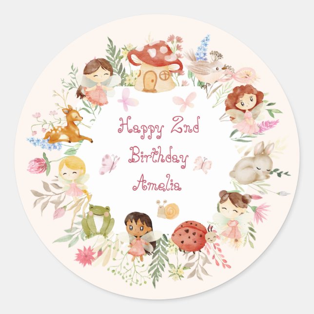 Sticker Rond Fbattage et Twirl Fairy Garden Anniversaire (Devant)
