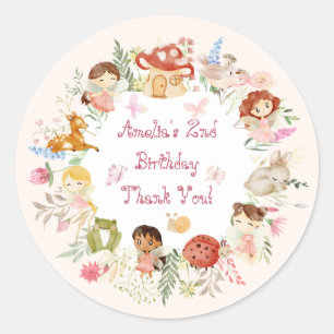Sticker Rond Fbattage et Twirl Fairy Garden Anniversaire Merci