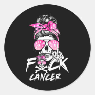 Sticker Rond Fck Cancer du sein femmes guerrière rose Ruban Mes