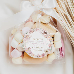 Sticker Rond Fée 1ère Filles Florales Rose Anniversaire