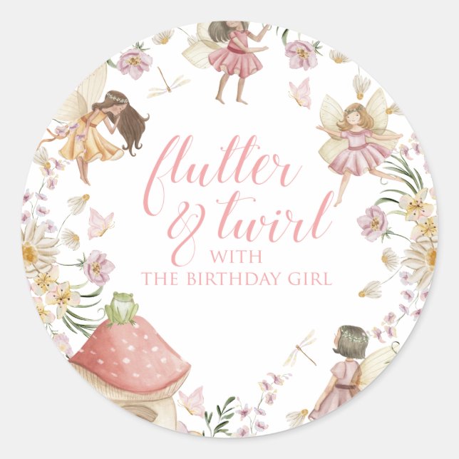 Sticker Rond Fée anniversaire de fleurs sauvages (Devant)