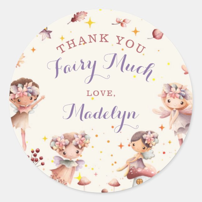 Sticker Rond Fée automne Topper Fille Anniversaire Favoriser ro (Devant)
