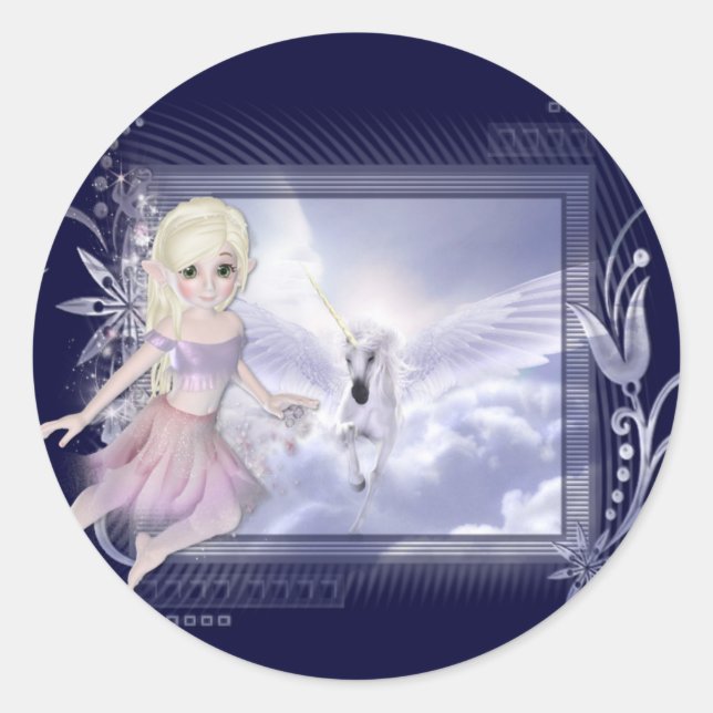 Sticker Rond Fée avec Unicorn D2 Designs (Devant)