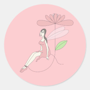 Sticker Rond Fée Ballerine illusima sur Fleur Ballet Rose