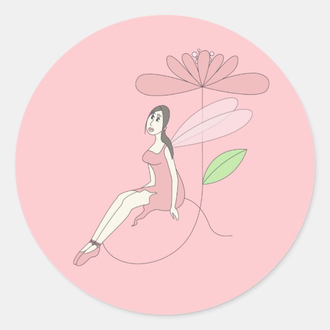 Sticker Rond Fée Ballerine illusima sur Fleur Ballet Rose (Devant)