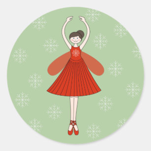 Sticker Rond Fée Ballerine Noël Flocons de neige illusima