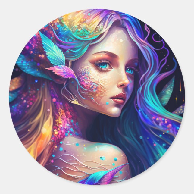 Sticker Rond Fée Colorée Belle (Devant)