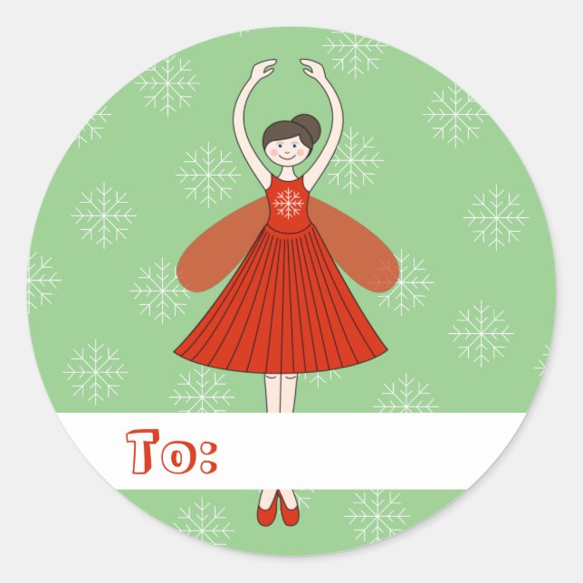 Sticker Rond Fée de Ballet illusima Noël Flocons de Neige Vert (Devant)