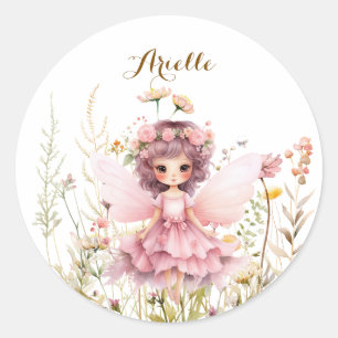 Sticker Rond Fée de fantaisie fleur sauvage pastel