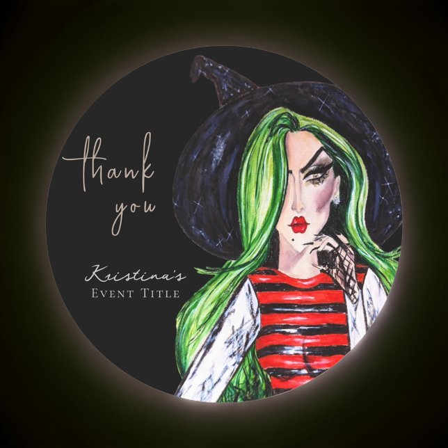 Sticker Rond Fée de mode à l'aquarelle noire Merci (Créateur téléchargé)