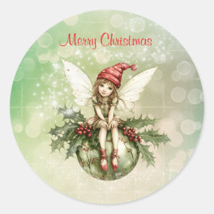 Sticker Rond Fée de Noël mignonne sur un ornement