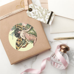 Sticker Rond Fée de papillon Art nouveau vintage