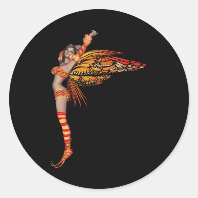 Sticker Rond Fée de papillon de monarque orange 2 - (Devant)