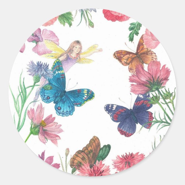 Sticker Rond fée d'été nom floral illustré (Devant)