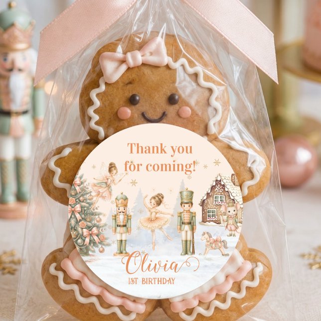 Sticker Rond Fée Dragée Casse-Noisette Merci Premier Anniversai (Nutcracker Sugar Plum 1st Birthday Personalized Classic Round Sticker)