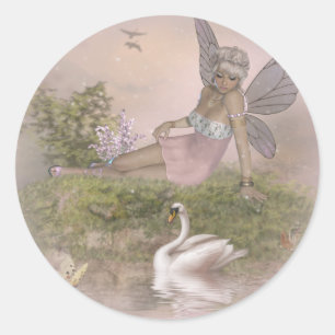 Sticker Rond Fée et cygne