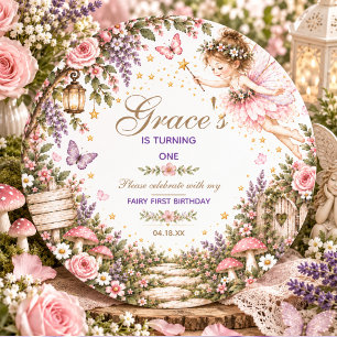 Sticker Rond Fée fille 1er Anniversaire Jardin Enchanté Floral