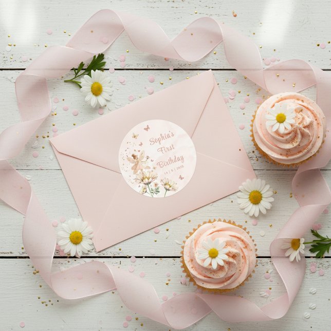 Sticker Rond Fée Fille Anniversaire Fête de Jardin (Créateur téléchargé)
