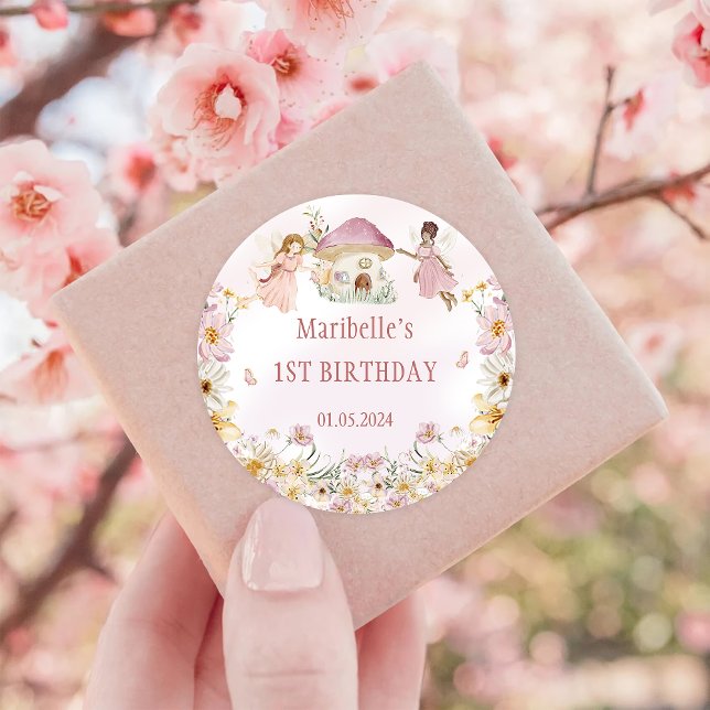 Sticker Rond Fée Floral Fille fête d'anniversaire (Créateur téléchargé)