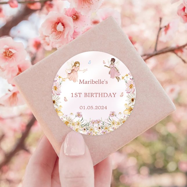 Sticker Rond Fée Floral Fille fête d'anniversaire (Créateur téléchargé)