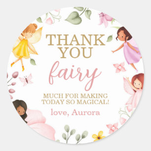Sticker Rond Fée Magique Florale Anniversaire Merci Favori