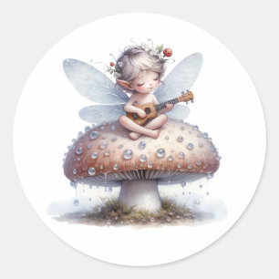 Sticker Rond Fée mignonne avec Viola sur Champignons Anniversai